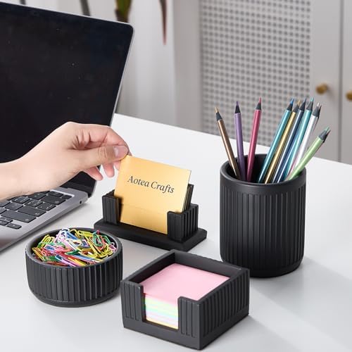 Set of 4 -Concrete Office Desk Accessories for Men-Modern Industrial Decor