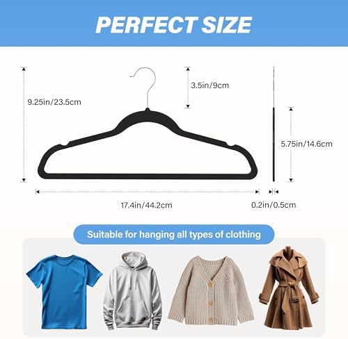 YSSOA Heavy Duty Velvet Hangers 50 Pack, 360° Swivel Hooks, Non-Slip Clothes Hangers with Shoulder Notches, Black