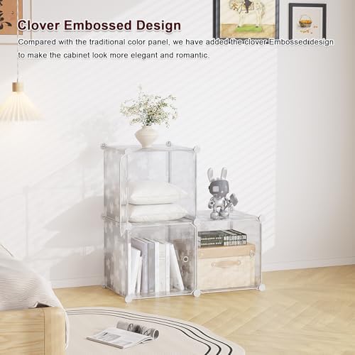 C&AHOME Clover Embossed Storage Organizer with Doors 3-Cube Shelf White