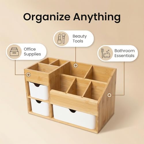 Bamboo Makeup Organizer, 11.5x5.4in