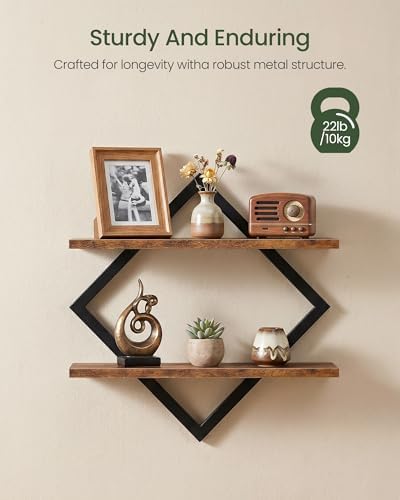 CHOEZON Floating Shelves, Set of 2 Wall Shelves, 2-Tier Hanging Shelves, Wall Shelf Set of 2, Wall Mounted Shelves, for 