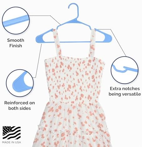 Closetselect Plastic Hangers 50 Pack - Space Saving Clothes Hangers, Made in USA, Durable & Strong Plastic Shirt & Coat Hanger with Notches & Shoulder Grooves, Non-Slip Clothing Hangers | Victory Blue