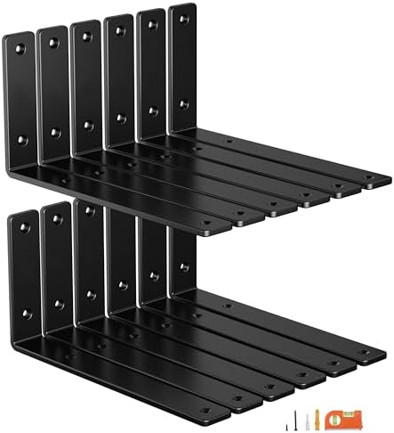 NEODROP 12-Pack 10 Inch Heavy Duty Shelf Brackets, Premium Floating L Bracket for Wall, Kitchen, Mantel Shelves Support 