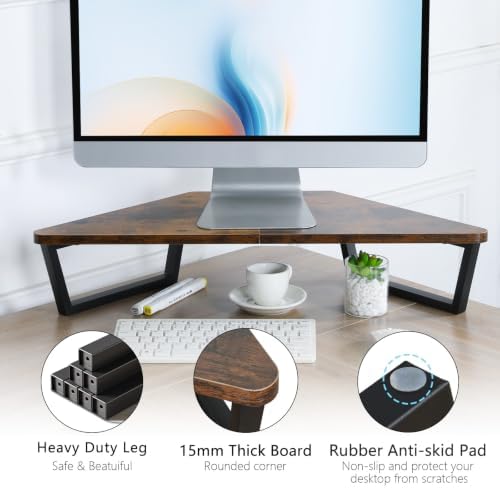 TEAMIX Corner Monitor Stand with Drawer and Phone Holder, 26x12.6x5.3in