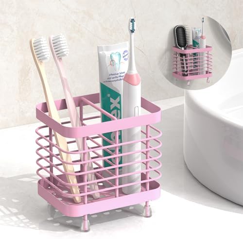 Luxspire Toothbrush Holders for Bathroom, Stainless Steel, 2 Slots, Pink