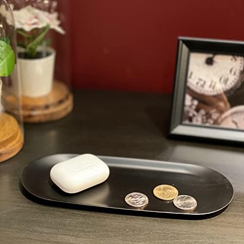 Black Stainless Steel Tray Set of 3, 7 Inch Oval Vanity Trays