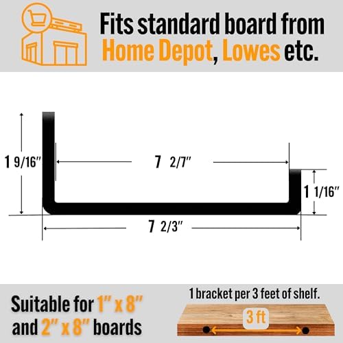 EVALD Floating Shelf Brackets w/ Lip | Hidden Black Carbon Steel Brackets for 8-inch Board (7 2/7" True Size) Kitchen, N