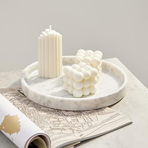 𝐋𝐮𝐱𝐮𝐫𝐲 𝐈𝐭𝐚𝐥𝐢𝐚𝐧 100% Marble Round Vanity Tray 10‘’, Minimalist Modern Decor & Serving Trays for Bathroom, Kitchen, Nights