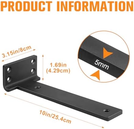 Black Floating Shelf Brackets 10 inch 10 Pack L Brackets for Floating Shelves Metal Heavy Duty Shelf Bracket for DIY She