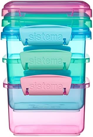 Sistema 3-Piece Food Storage Containers with Lids for Lunch, Meal Prep, and Leftovers, Dishwasher Safe, 1.6-Cup, Blue/Green/Pink