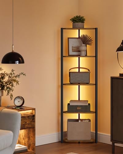 VASAGLE Corner Shelf with LED Lights, 5-Tier Freestanding Bookshelf
