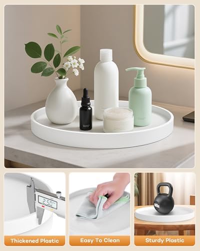 Vanity Tray for Bathroom, 10 Inch and 9.1 Inch Round Perfume Tray, Plastic Bathroom Counter Organizer, Yellow Bathroom D