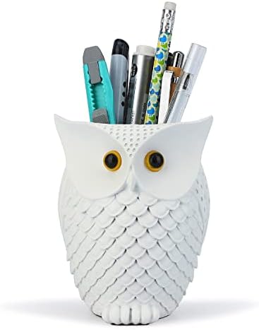 Owl Pen Holder Makeup Brush Holder Desk Organizer for Desk White