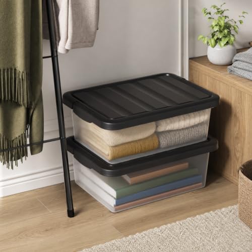 14 L Clear Storage Box with Black Lid, Medium-14 Quart, 2 Packs