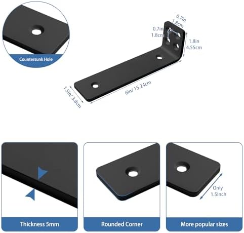 Shelf Brackets 6 inch, Heavy Duty Shelf Bracket 6 Pack L Brackets Black Metal Wall Bracket for Shelves Support Bracket w