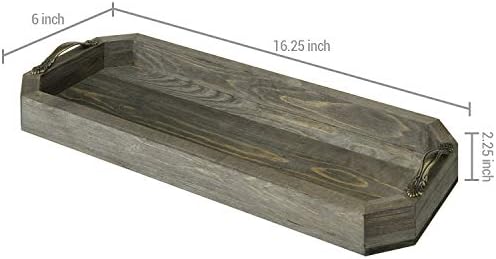 MyGift Rustic Gray Wood Vanity Tray, Toilet Tank Organizer with Handles