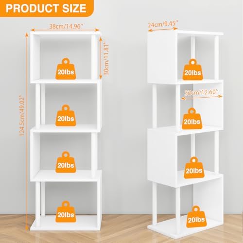 IBUYKE 5-Tier Tall Bookshelf,S-Shaped Geometric Bookcase,White WBC015W