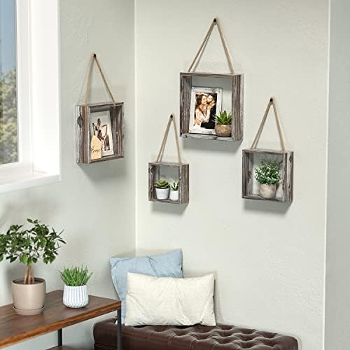 J JACKCUBE DESIGN Wall Decor Floating Hanging Square Shelves Wall Mounted Rustic Wood Cube Display Shelf Shadow Boxes Decorative Boho Home Décor for Living Room, Bedroom, Office, Set of 4 - MK571A