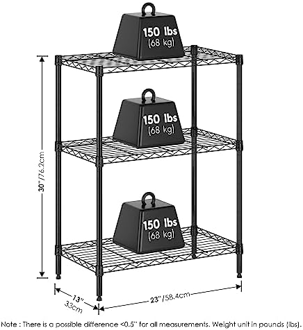Furinno Wayar 3-Tier Metal Storage Shelf Rack, 23 x 13 x 30, Black