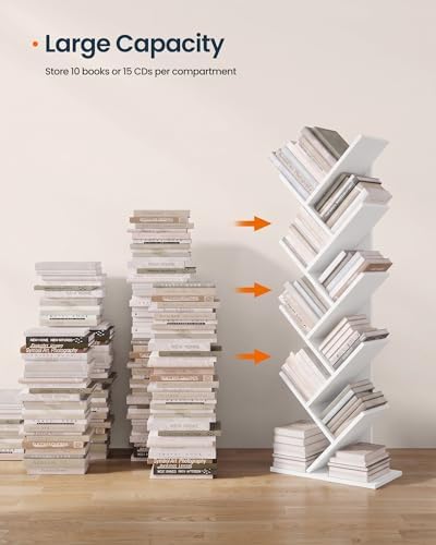 SONGMICS HOME 9 Tier Tree Bookshelf, Bookcase, Small Corner Shelf, Space Saving Book Tree for Home Office, Bedroom, Livi