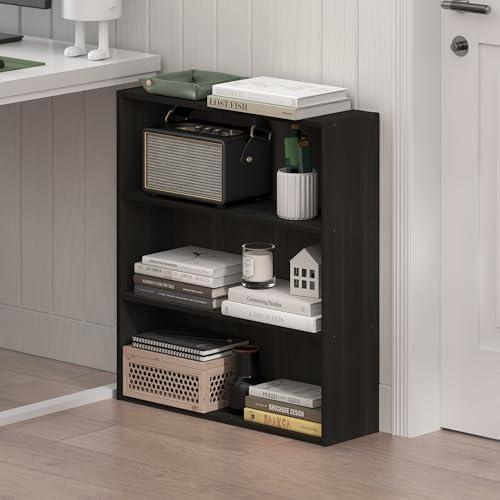 Furinno Basic Book Shelf, 3-Tier Bookshelf, Cube Storage Organizer Bookcase with Open Shelf, 7 x 24 x 26, for Living Roo