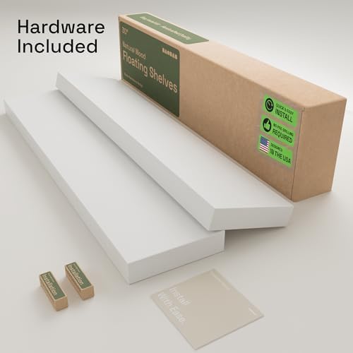 Solid Wood Floating Shelves for Wall 30 Inches Long, White Wooden Shelf