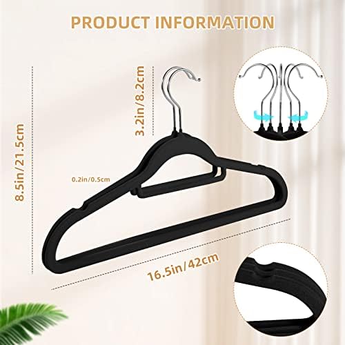Velvet Non-Slip Hangers, Heavy-Duty Suit Hangers with 360° Swivel Hook for Space-Saving Storage - 20 Pack, Black