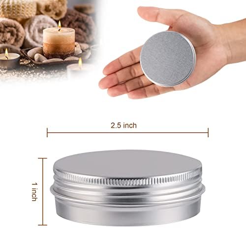 OBKJJ 48 Pcs Aluminum Round Cans with Lid, 2 Oz Metal Tins Food Candle Containers with Screw Tops for Crafts, Food Storage, DIY (Silver)