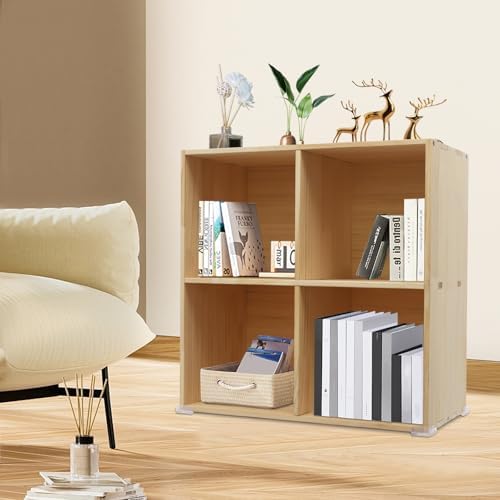 Solid Wood 4 Cube Storage Organizer Small Bookshelf for Small Spaces Wooden Cube Shelf Bookcase Floorstanding Storage Sh