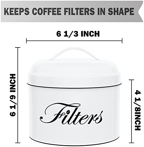 Coffee Filter Holder, White Basket Coffee Filter Storage with Lid, Round CoffeeFilter Container for Counter, Rustic Farm