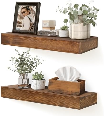 Floating Shelves, 17 Inch Wall Mounted Shelves, Set of 2, Brown