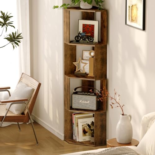ALISENED 4-Tier Corner Bookshelf,Small Bookcase,Tall Corner Storage Stand