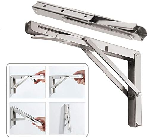 CLT 14'' Folding Shelf Brackets Max. Load 440 lb, Heavy Duty Stainless Steel DIY Wall Mounted Shelf Bracket Space Saving