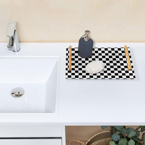 Vanity Tray for Bathroom Countertop Black White Checkered Pattern Decorative Kitchen Coffee Trays Acrylic Jewelry Perfum
