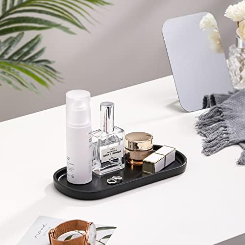 Luxspire 10" Oval Bathroom Tray for Countertop Organizer, Ink Black