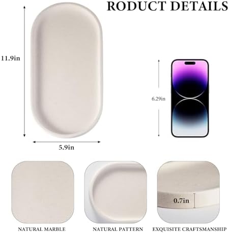 Koville Creamy White Marble Tray for Bathroom, 12"x6" Natural Luxury Marble Vanity Tray for Home Decor Countertop, Stone