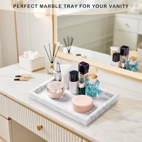 Marble Bathroom Tray for Countertop & Home Decor, Natural Decorative Marble Tray for Jewelry & Perfume Organizer, Luxury