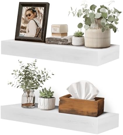 Floating Shelves, 17 Inch Wall Mounted Shelves, Set of 2, White
