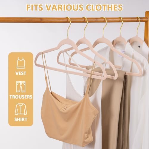 Pink Velvet Hangers 30 Pack, Premium Non-Slip Felt Clothes Hangers, Heavy Duty, Durable Coat Hangers for Suits, Thin Space Saving Hangers with No Mark & 360° Swivel Gold Hook
