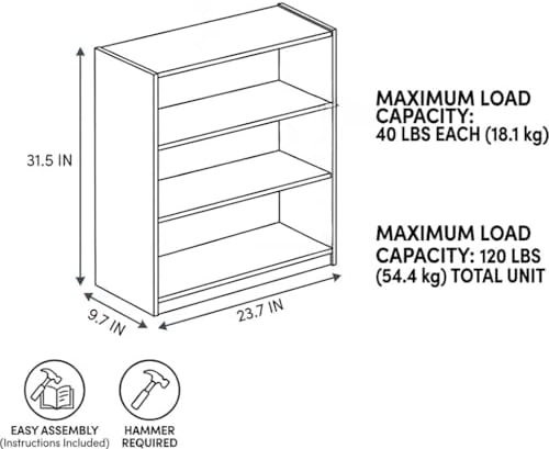 3 Shelf Bookcase, 31.5" H Small Book Shelf for Small Spaces, 3 Tier Bookshelf for Home Office and Dorm, Short Wooden Sto