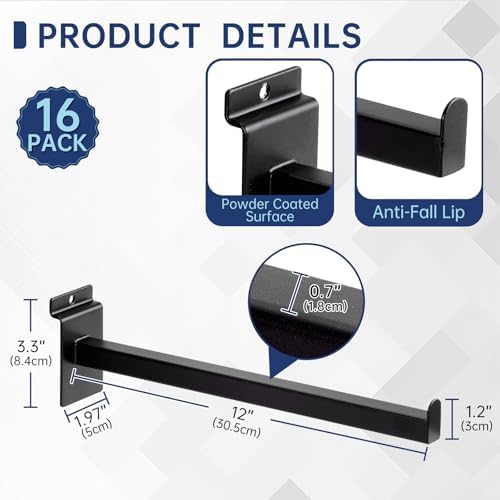16 Pack Heavy Duty Tube Slatwall Shelf Brackets, Metal Tubular Slat Wall Brackets with Lip, Slatwall Accessories for Gar