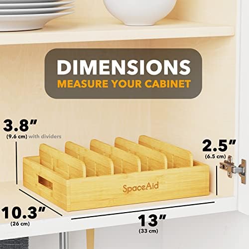SpaceAid Bamboo Lid Organizer, Kitchen Pantry Lids Holder with 5 Adjustable Dividers for Cabinets, Food Storage Containe