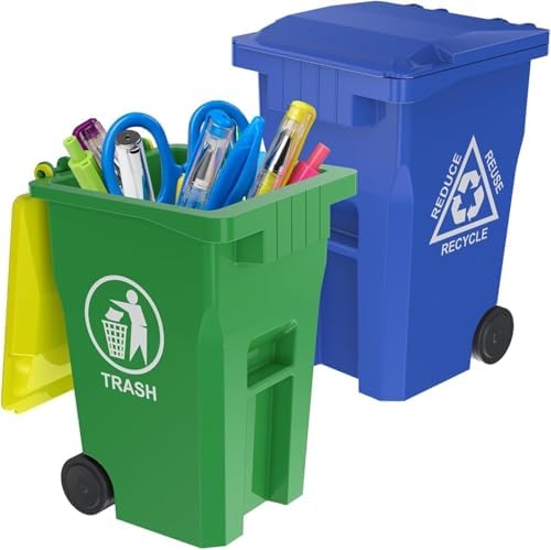 Wiosi Mini Trash Can/Recycle Bin Pencil Holder for Desks, Blue/Green