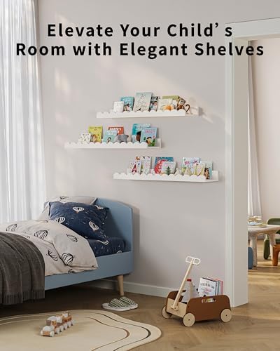 G&W Gruwald Nursery Book Shelves, Set of 3, Nursery Decor for Baby and Toddler, Scalloped Shelves, Book Shelf for Kids R