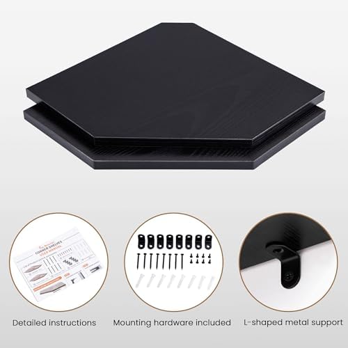 Fun Memories Corner Shelf Wall Mount, Floating Corner Shelves, Set of 2 Corner Wall Shelf Organizer, Rustic Wood Wall St