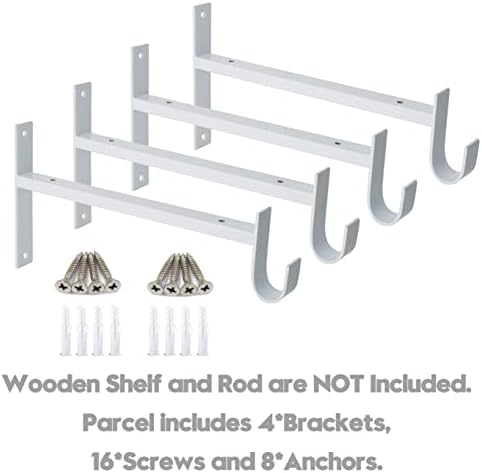AddGrace Closet Rod Bracket Heavy Duty Shelf Brackets White 10 Inch 4 Pack
