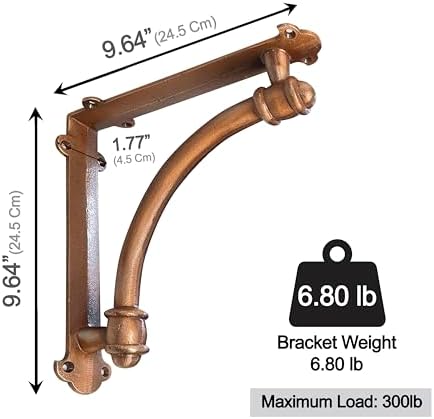 NACH Decorative Shelf Brackets, 2 Pack of 9.6 x 1.7 x 9.6 inch Copper Cast Iron Shelf Brackets - Decorative Brackets for