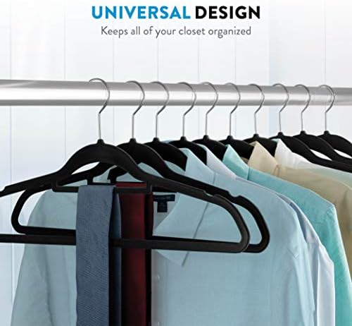 Zober Velvet Hangers 20 Pack - Clothes Hanger W/Tie Bar - Non-Slip, Swivel Hook Slim Felt Hangers - Suits, Clothes, Pants, Coat Hanger - Black