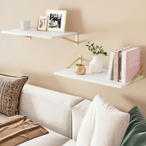 Fixwal 2pcs 10 in Deep Floating Shelves for Wall (White, 23.6" L)