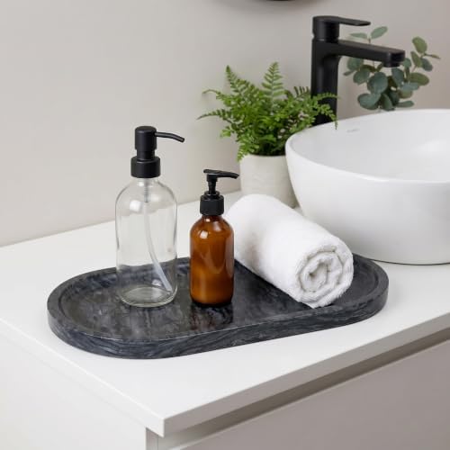 YKAJO Wave Grey Oval Marble Tray, 11.8x5.9 Vanity Perfume Organizer Dish